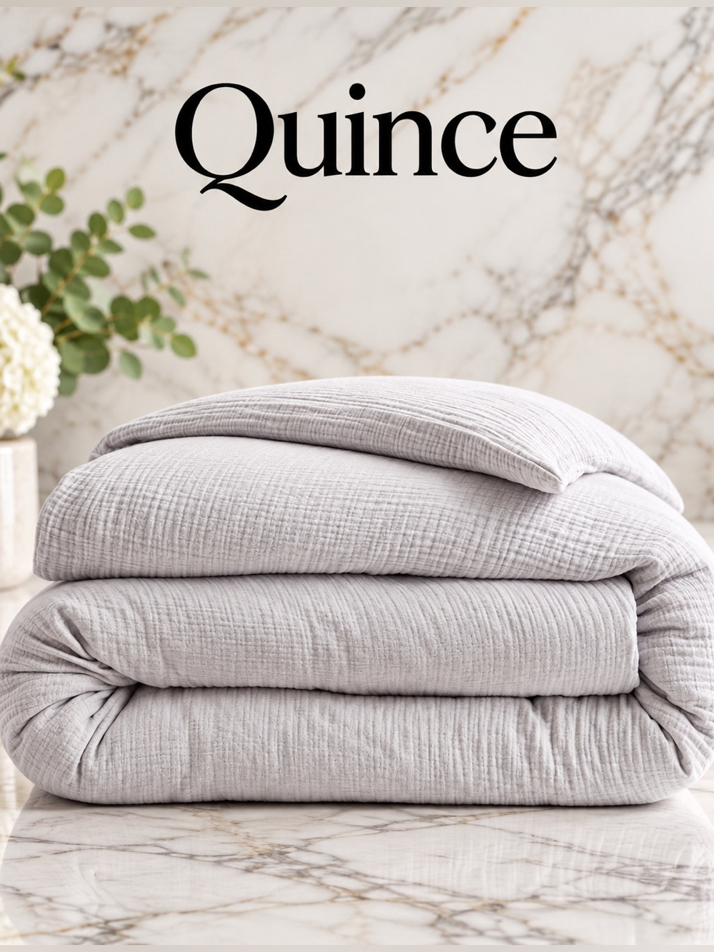 Quince King/Cal King Organic Cotton Gauze Duvet Cover in Light Gray NWT $150